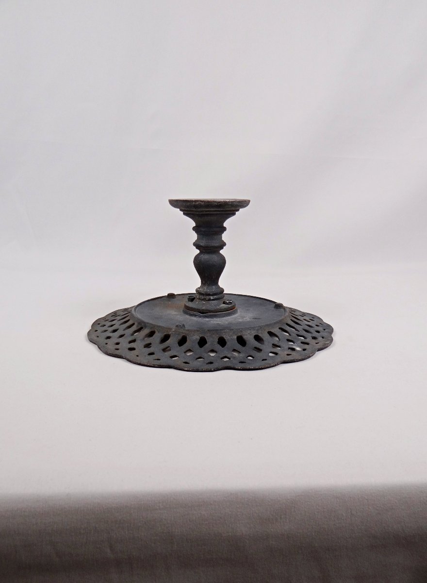 Compotier ajouré en fer patiné ou présentoir de table extérieur fin XIXème-photo-3