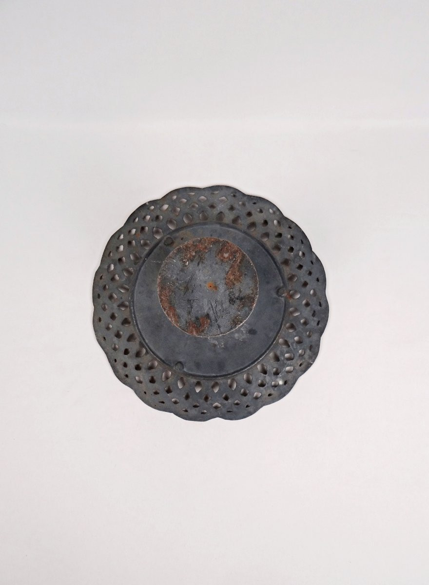 Compotier ajouré en fer patiné ou présentoir de table extérieur fin XIXème-photo-4