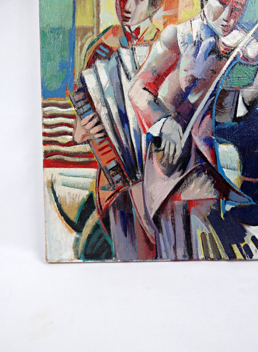 Getty Bisagni (1931-2021) The Musicians Oil On Canvas 55x46 Cubist Expressionist Modern-photo-4