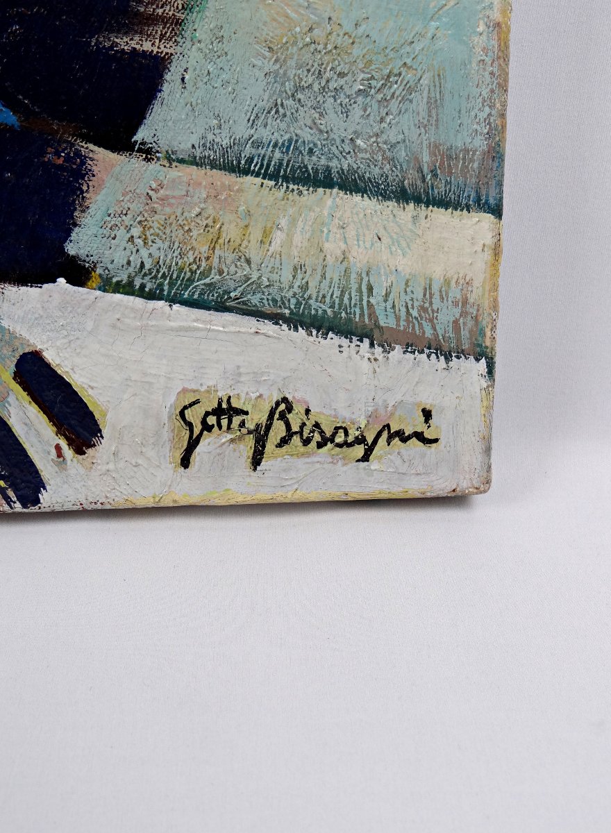 Getty Bisagni (1931-2021) The Musicians Oil On Canvas 55x46 Cubist Expressionist Modern-photo-2