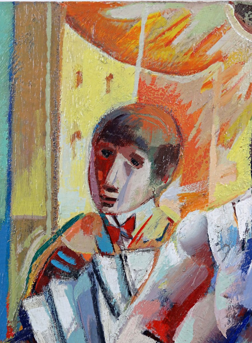 Getty Bisagni (1931-2021) The Musicians Oil On Canvas 55x46 Cubist Expressionist Modern-photo-3