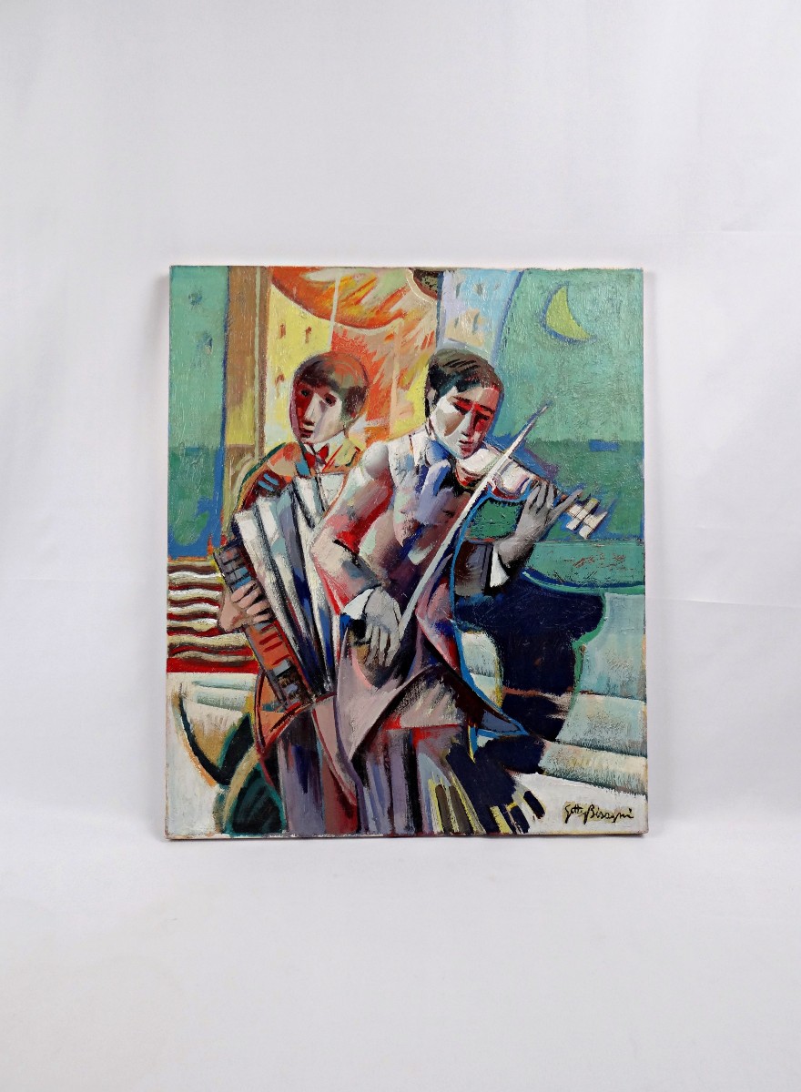 Getty Bisagni (1931-2021) The Musicians Oil On Canvas 55x46 Cubist Expressionist Modern