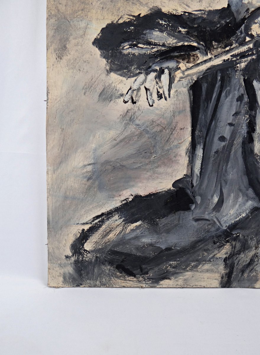 The Violinist's Passion, Oil On Canvas, Expressionist Style, 61x50 Cm, Signed Guettier-photo-4