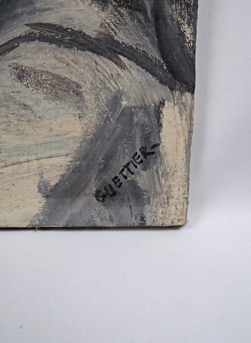 The Violinist's Passion, Oil On Canvas, Expressionist Style, 61x50 Cm, Signed Guettier-photo-2