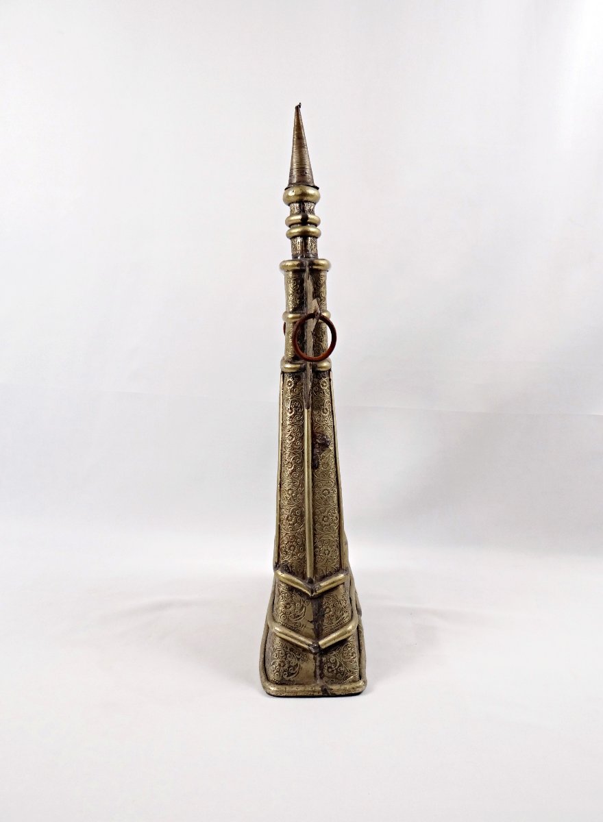 Grande gourde en laiton gravé et cuivre Indo-Persanne du XIXème siècle-photo-6