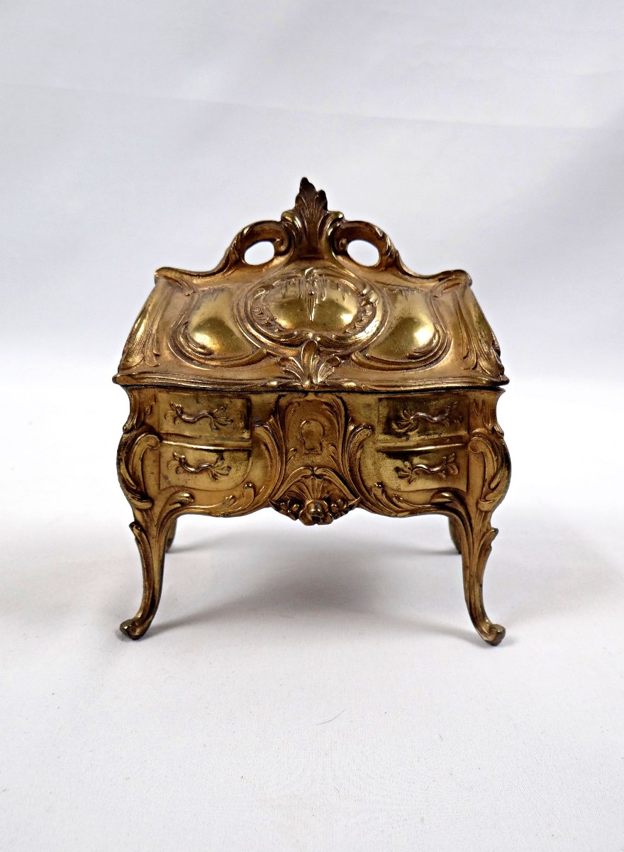 Gilt Bronze Jewelry Box In The Shape Of A Louis XV Style Chest Of Drawers, Early 20th Century-photo-2