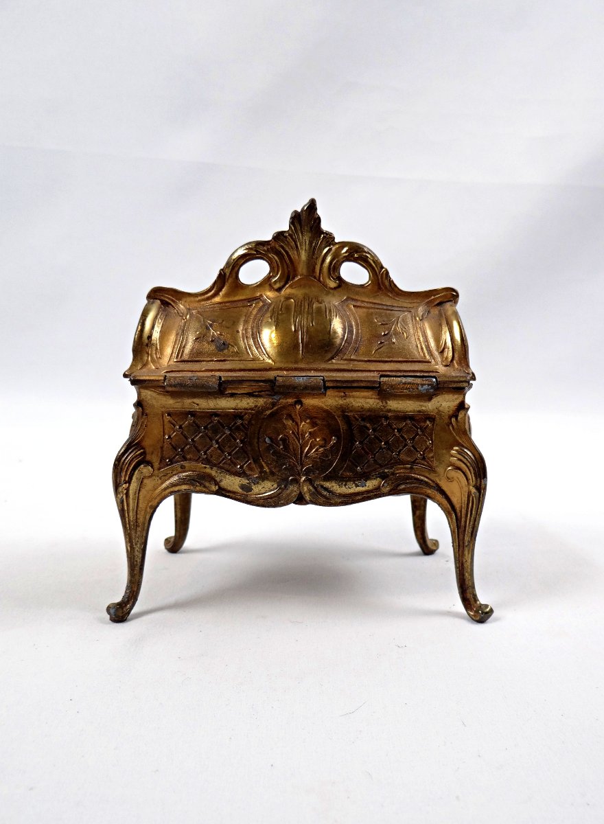 Gilt Bronze Jewelry Box In The Shape Of A Louis XV Style Chest Of Drawers, Early 20th Century-photo-3