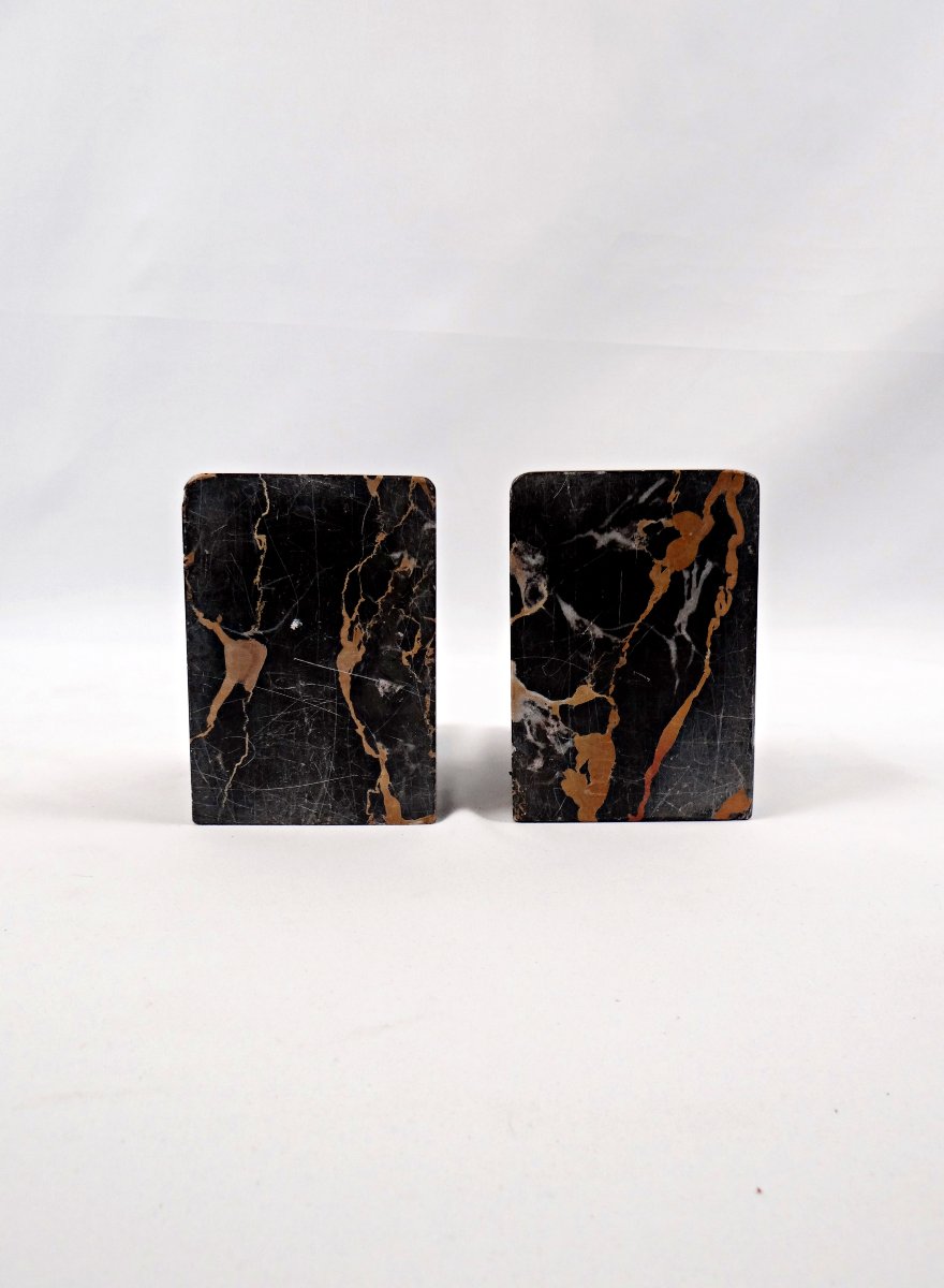 Paire de serre-livres Art Déco en marbre noir veiné, Italie début XXème-photo-5