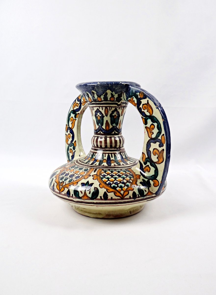 Grand vase à anses signé El Kharraz Nabeul période Art Déco de 1930-photo-2