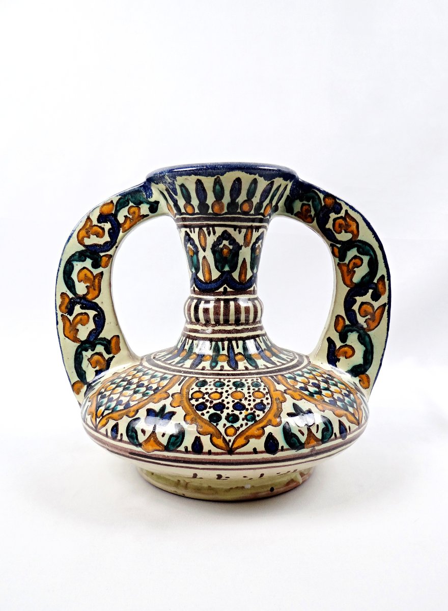 Grand vase à anses signé El Kharraz Nabeul période Art Déco de 1930-photo-2