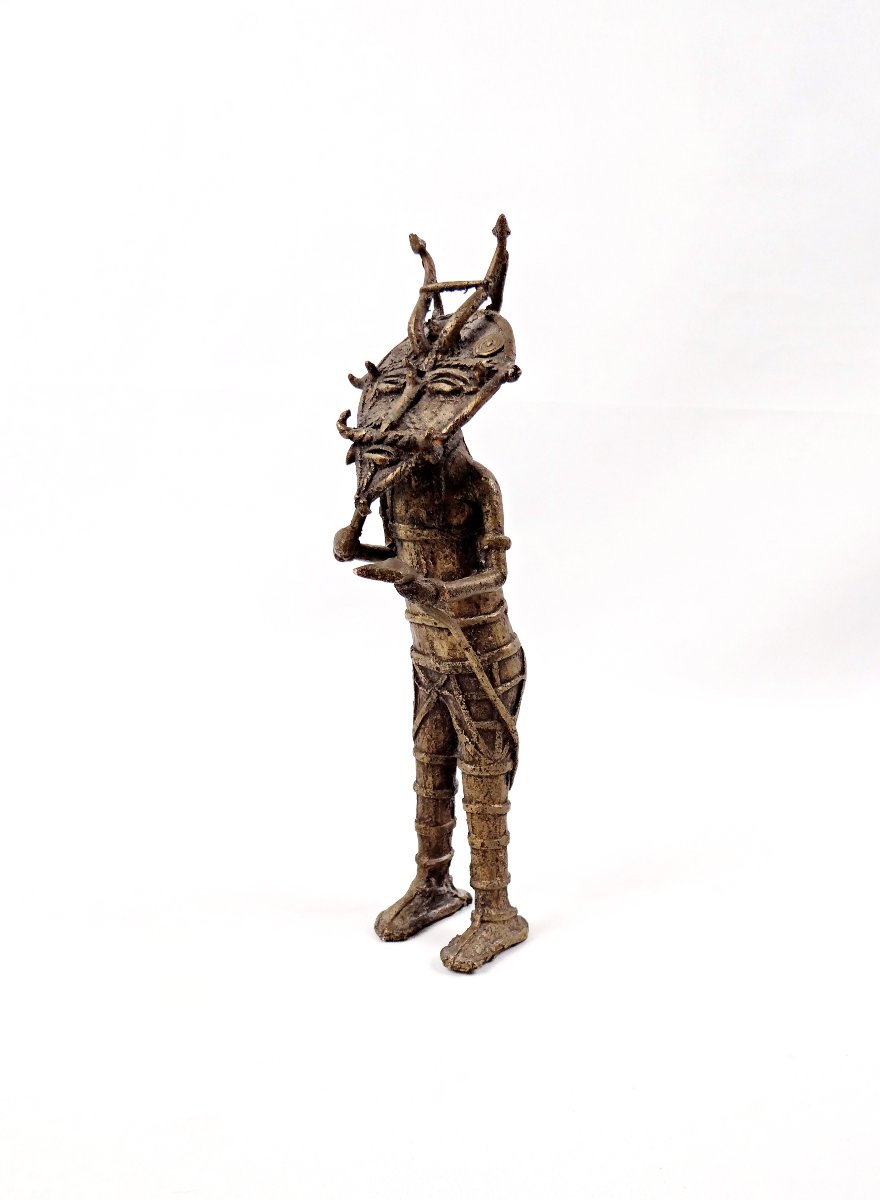 Dogon Warrior Sculpture In Gilt Bronze, Modernist Tribal Art, Mid-20th Century-photo-2