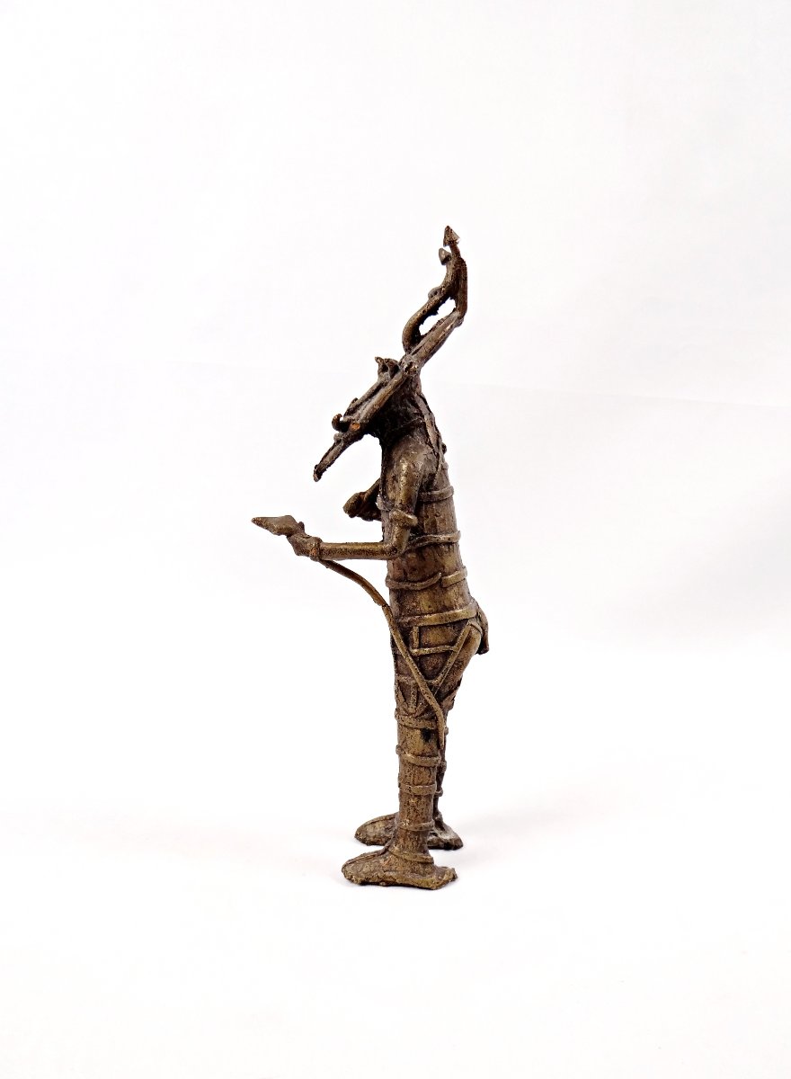 Dogon Warrior Sculpture In Gilt Bronze, Modernist Tribal Art, Mid-20th Century-photo-3