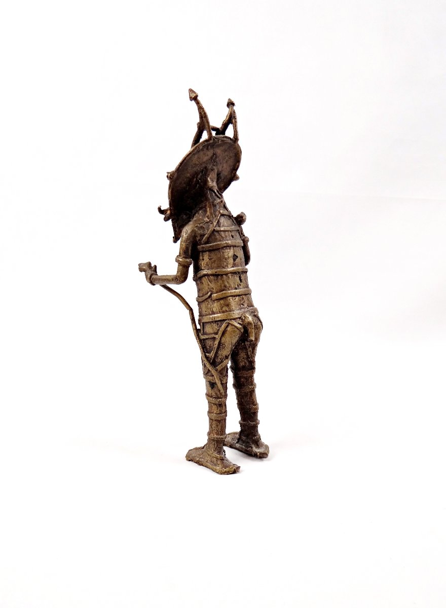 Dogon Warrior Sculpture In Gilt Bronze, Modernist Tribal Art, Mid-20th Century-photo-4