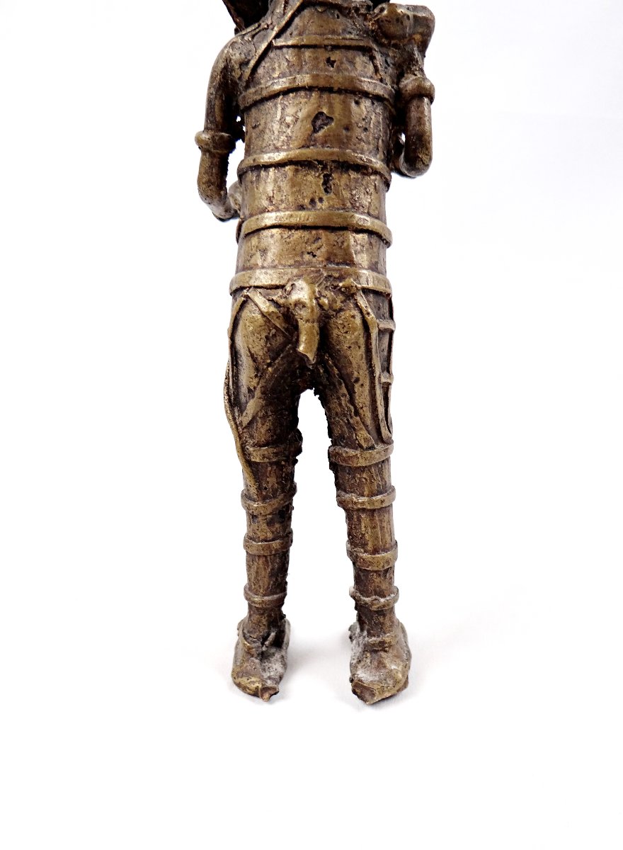 Dogon Warrior Sculpture In Gilt Bronze, Modernist Tribal Art, Mid-20th Century-photo-3