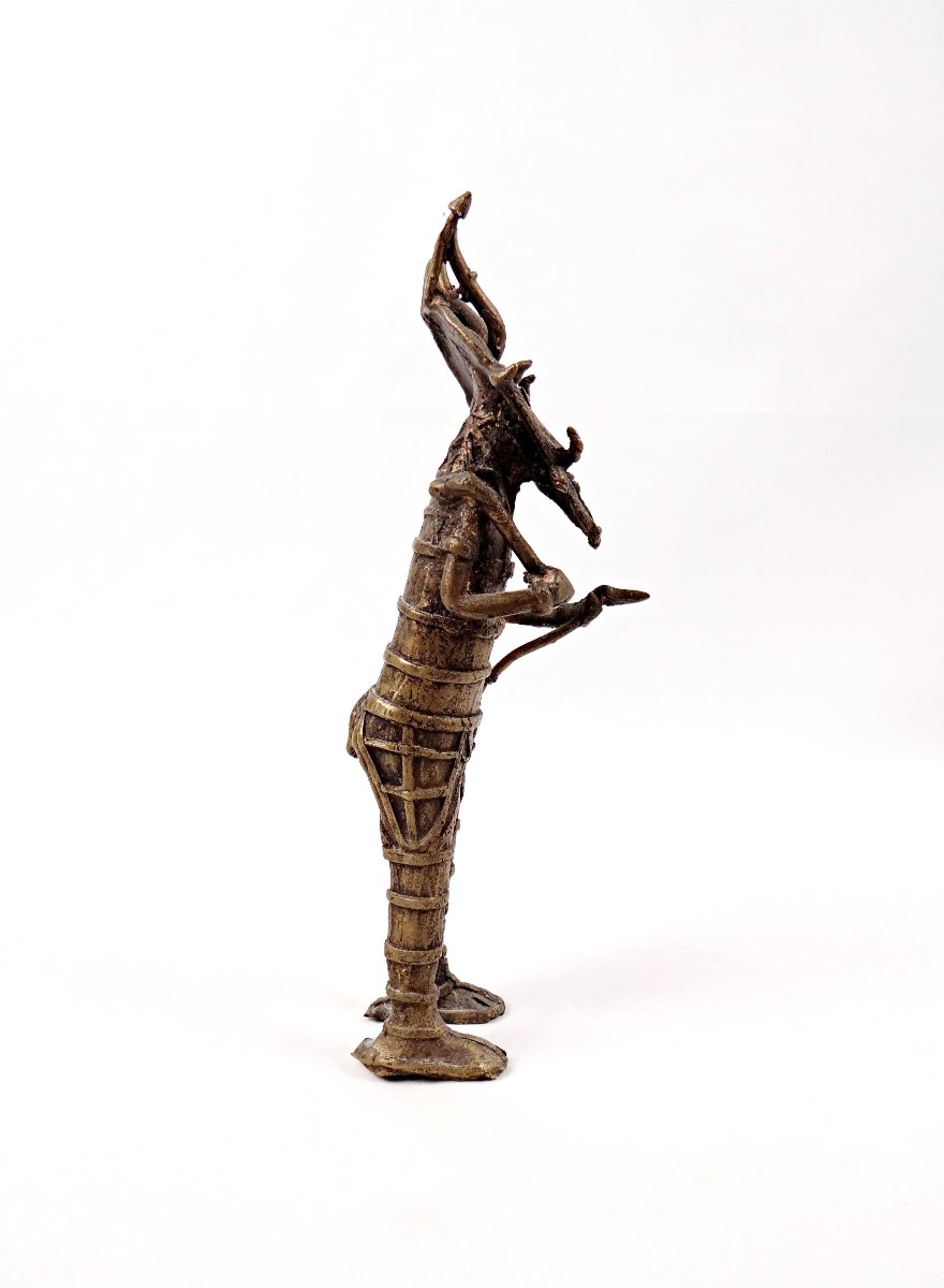 Dogon Warrior Sculpture In Gilt Bronze, Modernist Tribal Art, Mid-20th Century-photo-4