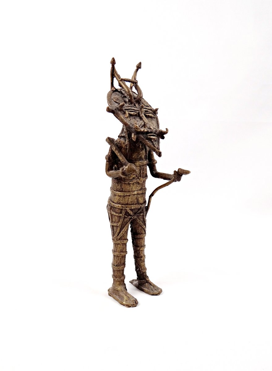Dogon Warrior Sculpture In Gilt Bronze, Modernist Tribal Art, Mid-20th Century-photo-5