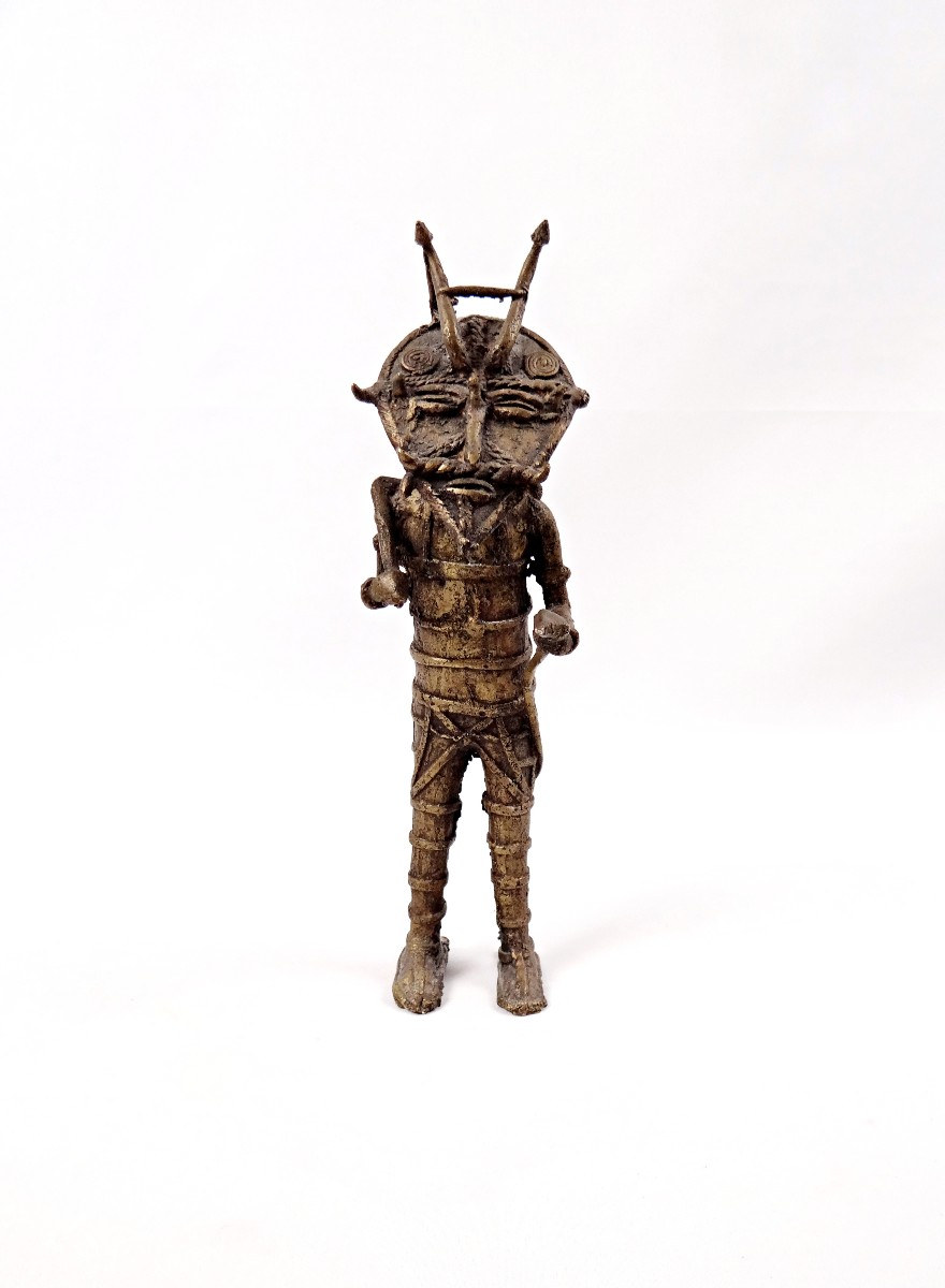 Dogon Warrior Sculpture In Gilt Bronze, Modernist Tribal Art, Mid-20th Century