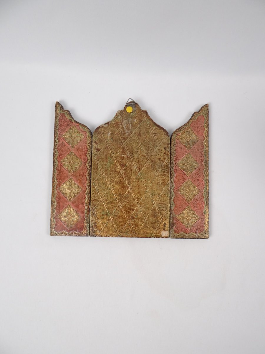 Gilded Florentine Religious Triptych Of The Virgin And Child By Raphael, 1950s-photo-3