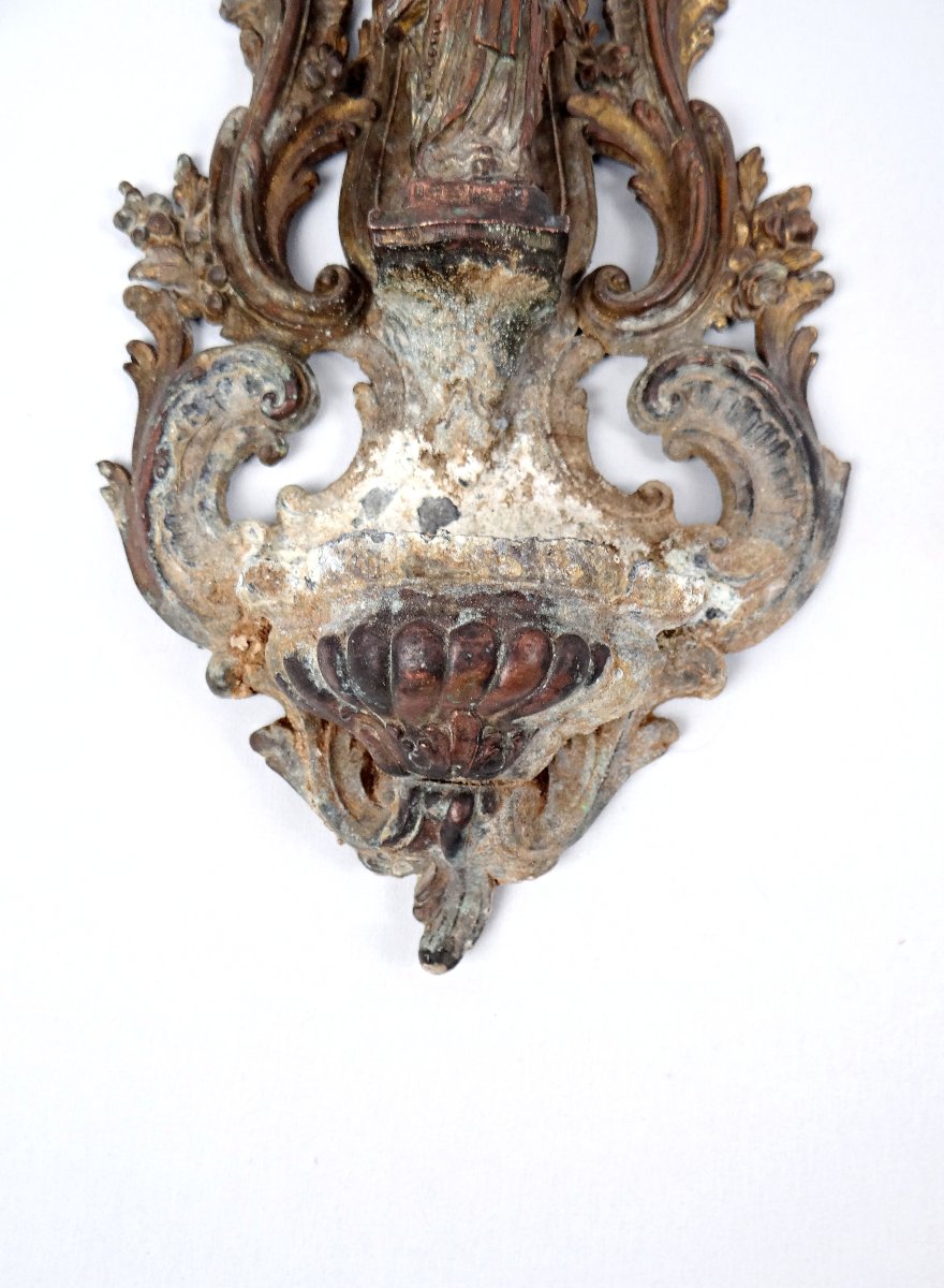 Large Antique Cast Iron Wall-mounted Holy Water Font Of Our Lady Of Lourdes, Late 19th Century-photo-1