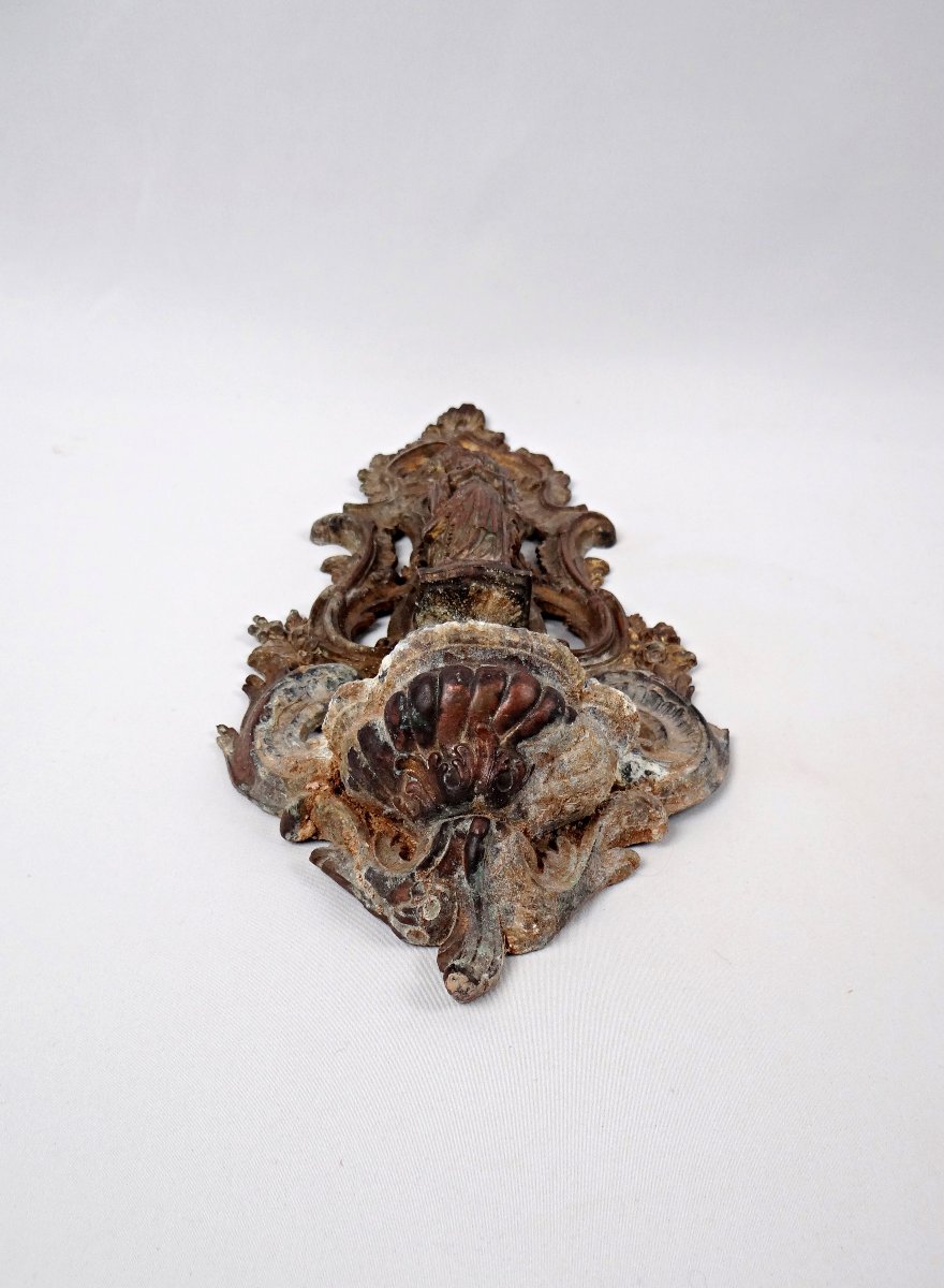 Large Antique Cast Iron Wall-mounted Holy Water Font Of Our Lady Of Lourdes, Late 19th Century-photo-2