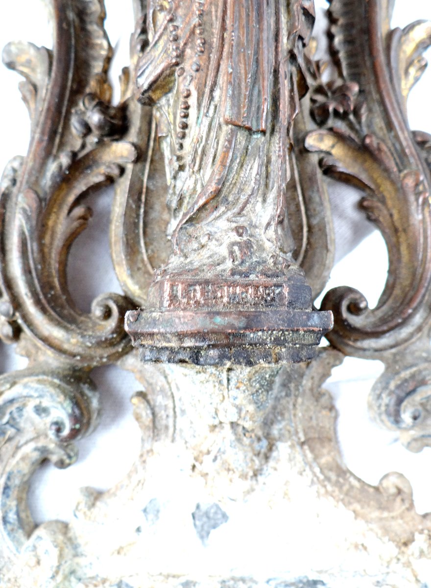 Large Antique Cast Iron Wall-mounted Holy Water Font Of Our Lady Of Lourdes, Late 19th Century-photo-8