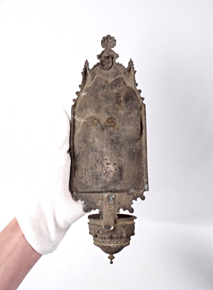 Antique Art Deco Spelter Holy Water Font Of Our Lady Of Lourdes, Early 20th Century-photo-2