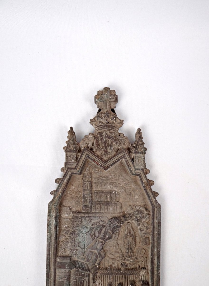 Antique Art Deco Spelter Holy Water Font Of Our Lady Of Lourdes, Early 20th Century-photo-3