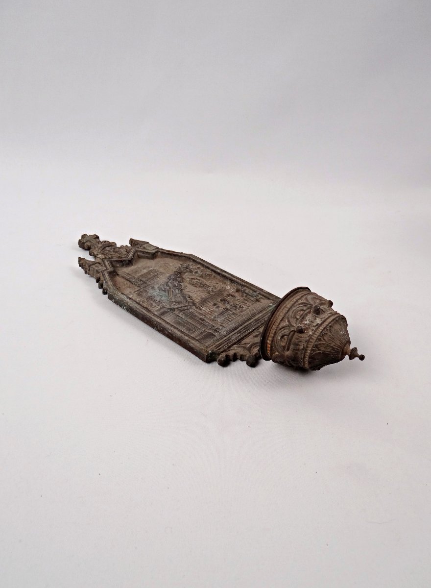 Antique Art Deco Spelter Holy Water Font Of Our Lady Of Lourdes, Early 20th Century-photo-3