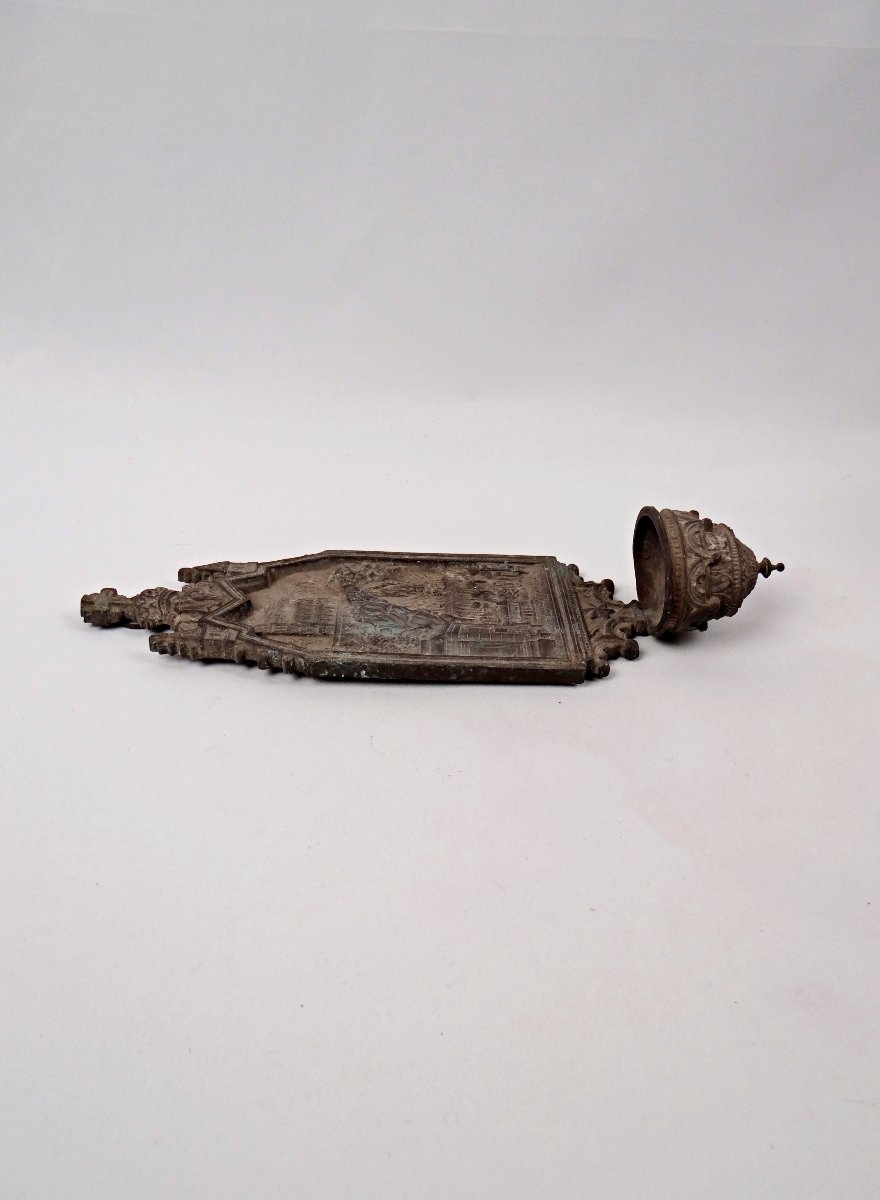 Antique Art Deco Spelter Holy Water Font Of Our Lady Of Lourdes, Early 20th Century-photo-4