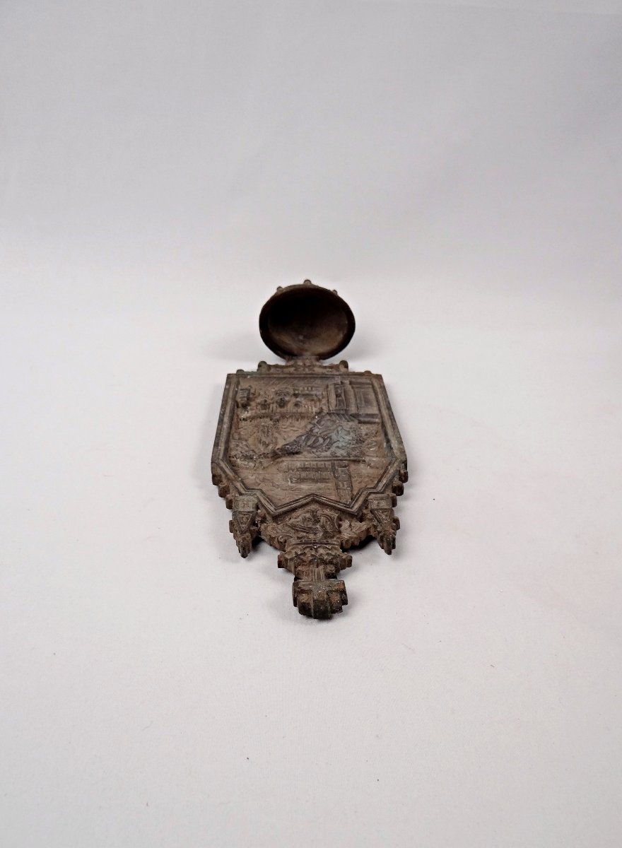 Antique Art Deco Spelter Holy Water Font Of Our Lady Of Lourdes, Early 20th Century-photo-5