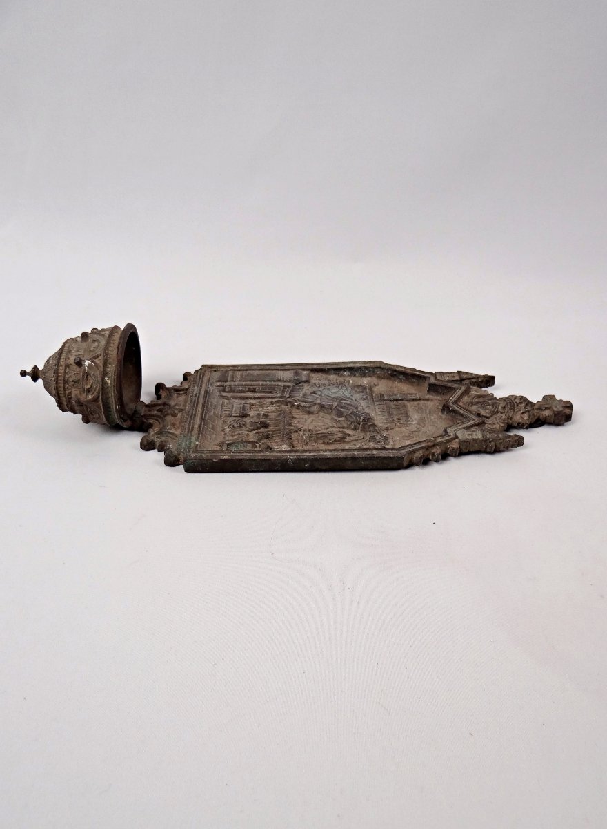 Antique Art Deco Spelter Holy Water Font Of Our Lady Of Lourdes, Early 20th Century-photo-6