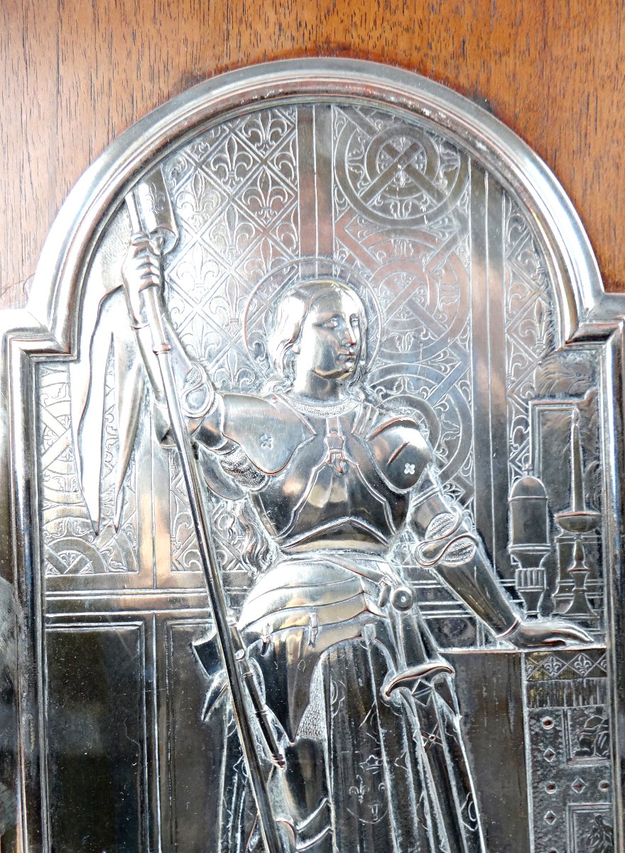After Ingres, Joan Of Arc At The Coronation Of The King, In Silvered Metal On A Wooden Panel-photo-2