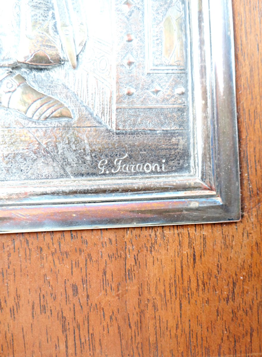 After Ingres, Joan Of Arc At The Coronation Of The King, In Silvered Metal On A Wooden Panel-photo-1