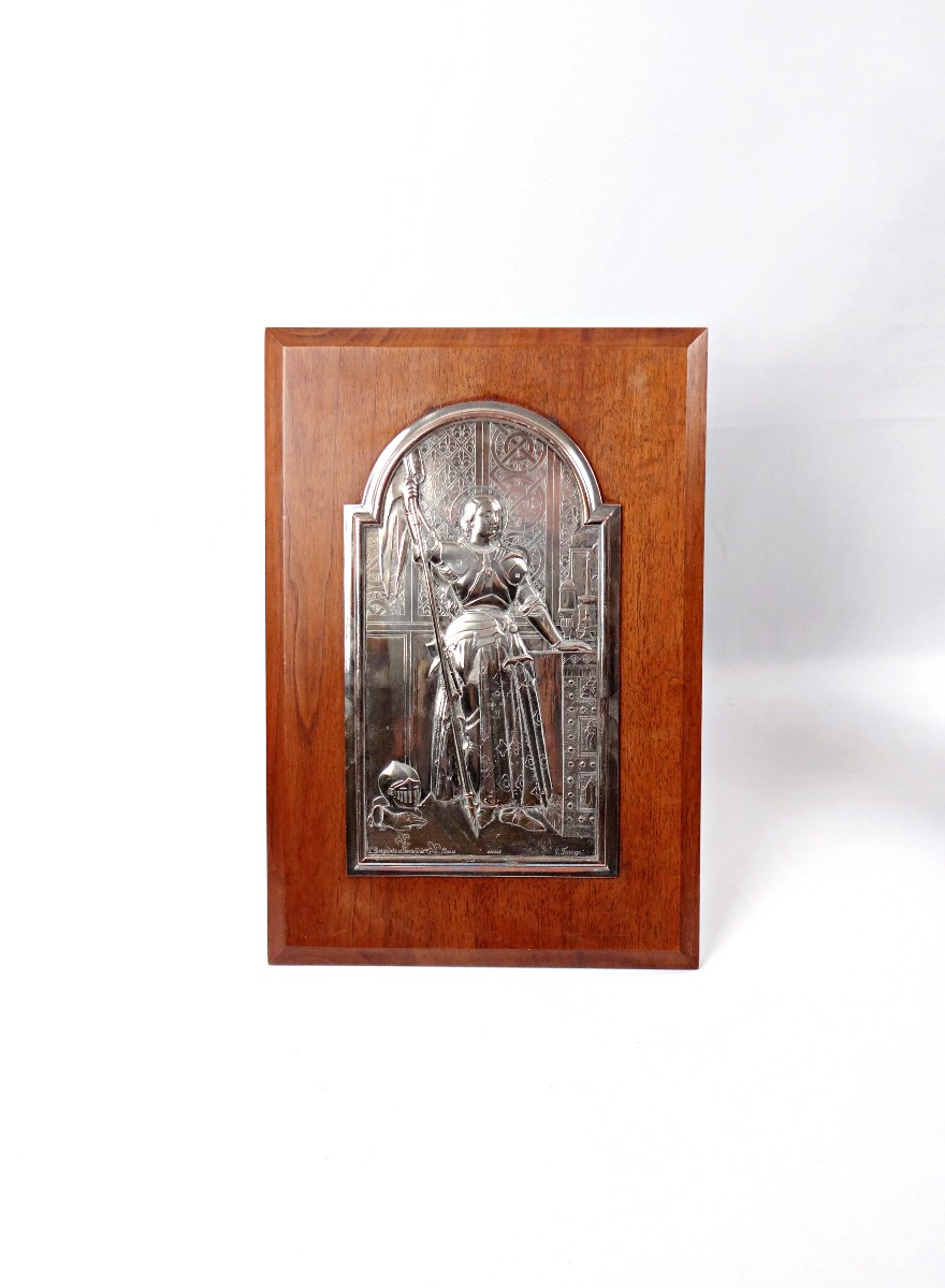 After Ingres, Joan Of Arc At The Coronation Of The King, In Silvered Metal On A Wooden Panel