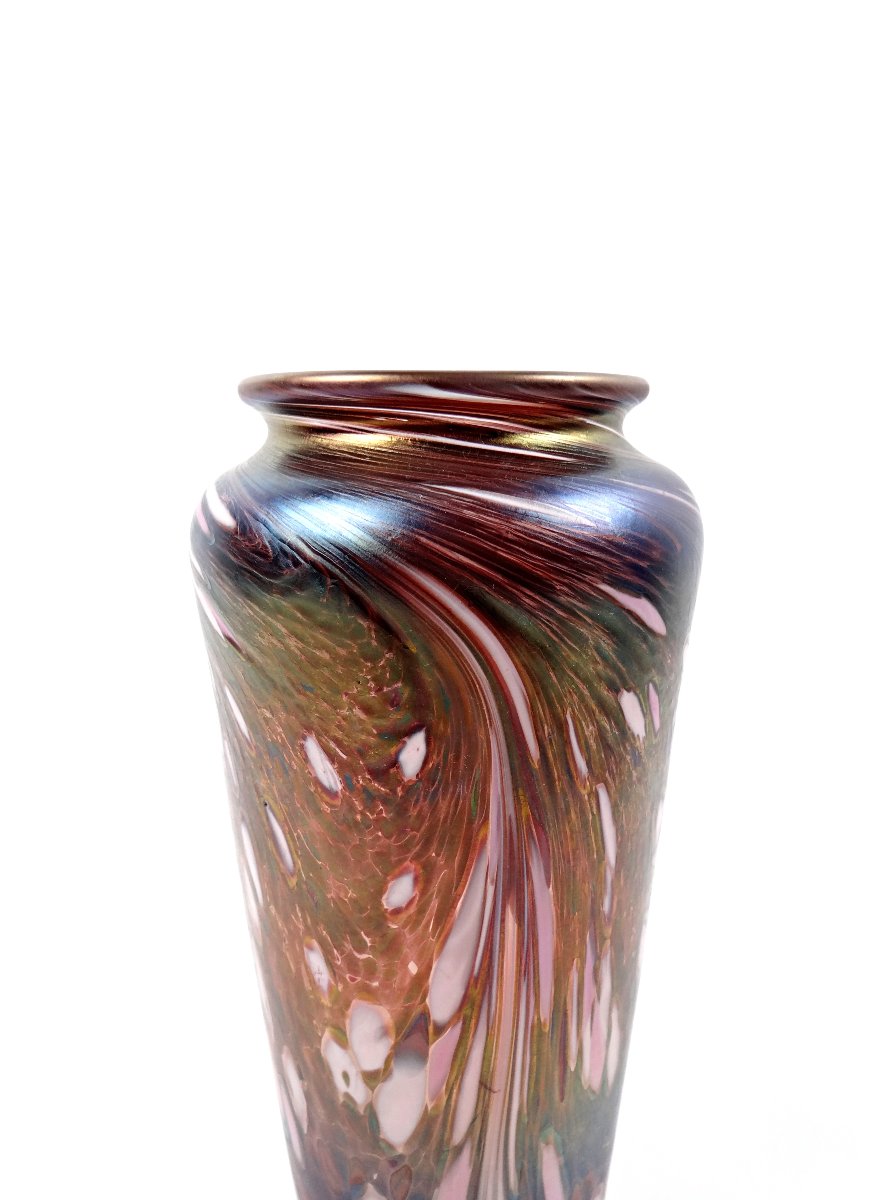 Art Deco Vase In Iridescent Enameled Glass In The Style Of Loetz Or Mills & Stevens, Early 20th Century-photo-2