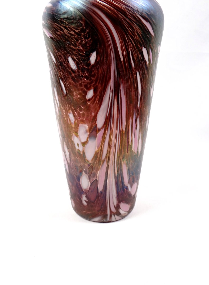 Art Deco Vase In Iridescent Enameled Glass In The Style Of Loetz Or Mills & Stevens, Early 20th Century-photo-3