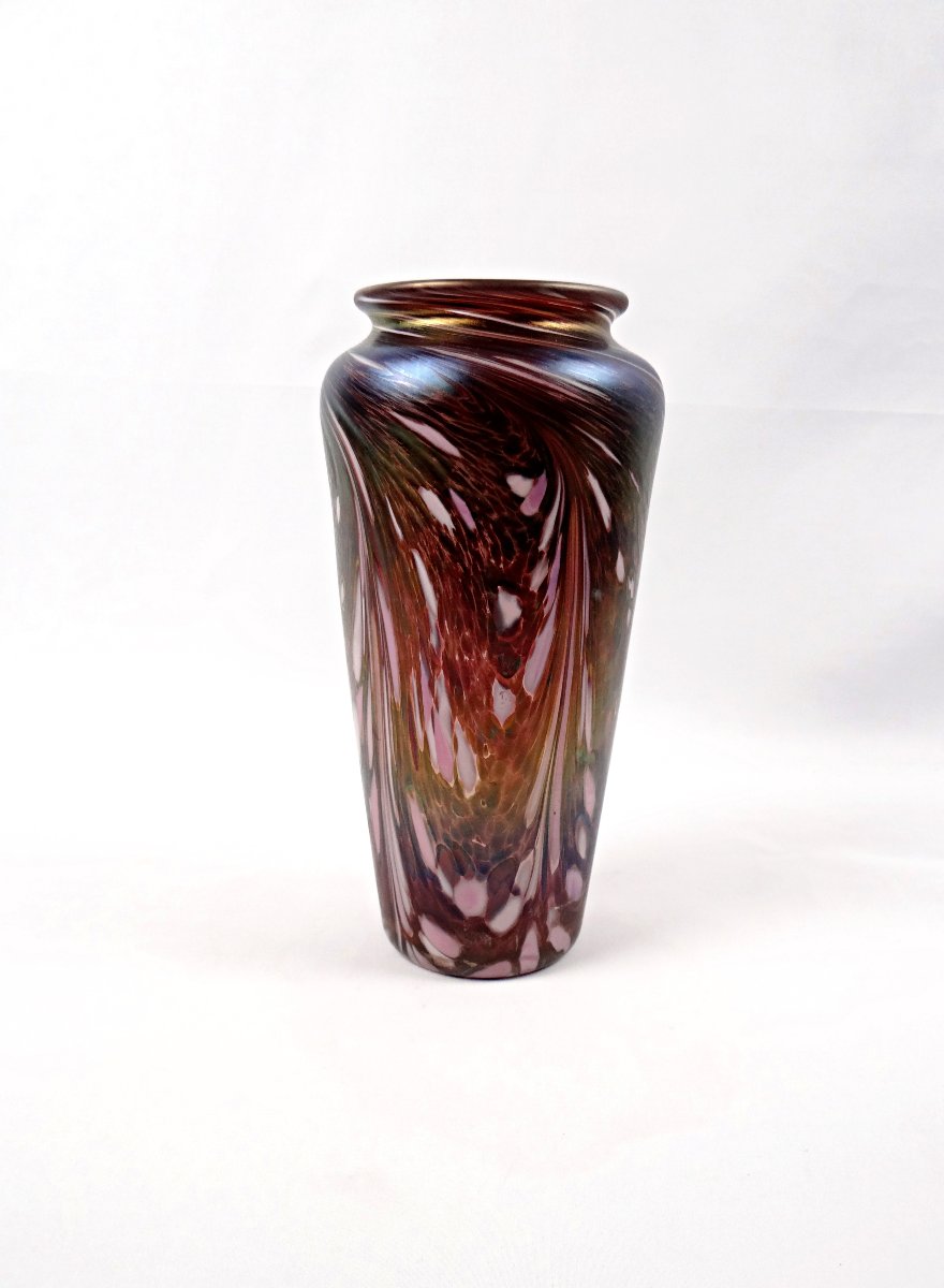 Art Deco Vase In Iridescent Enameled Glass In The Style Of Loetz Or Mills & Stevens, Early 20th Century-photo-4