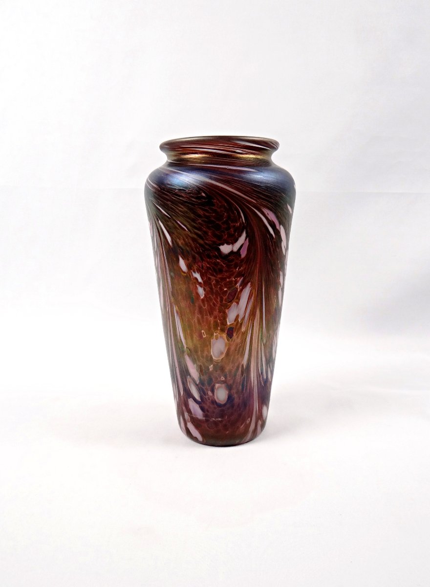 Art Deco Vase In Iridescent Enameled Glass In The Style Of Loetz Or Mills & Stevens, Early 20th Century-photo-1