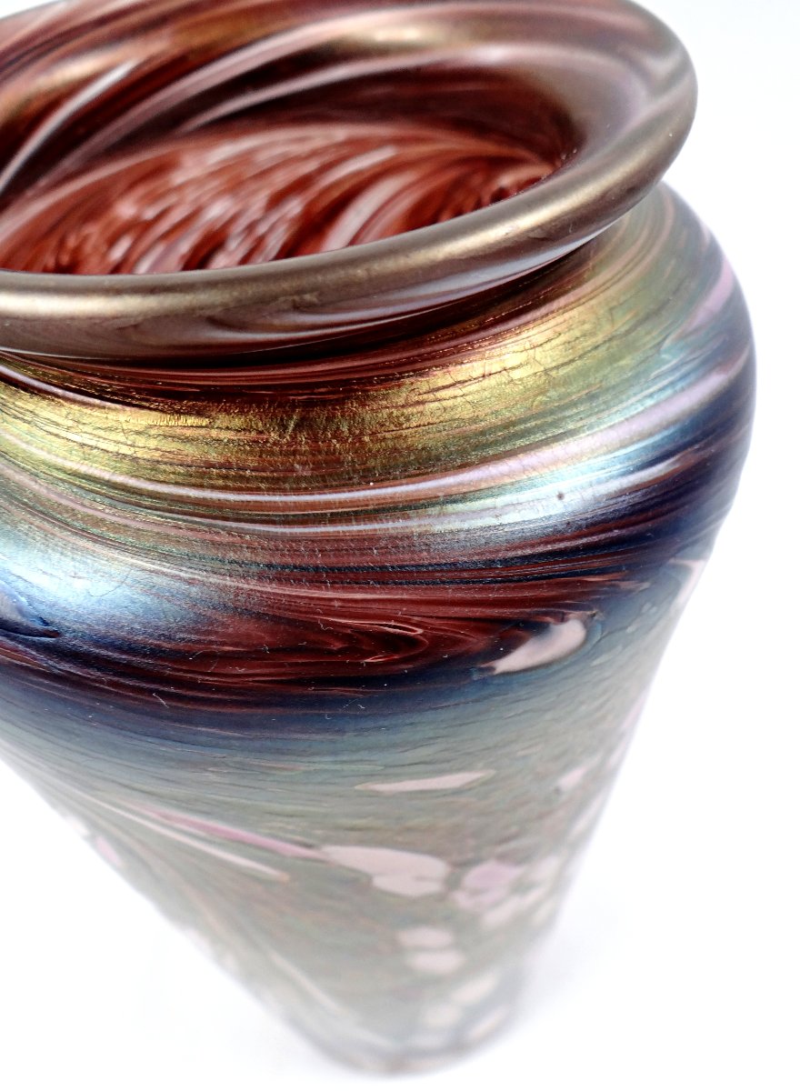 Art Deco Vase In Iridescent Enameled Glass In The Style Of Loetz Or Mills & Stevens, Early 20th Century-photo-6