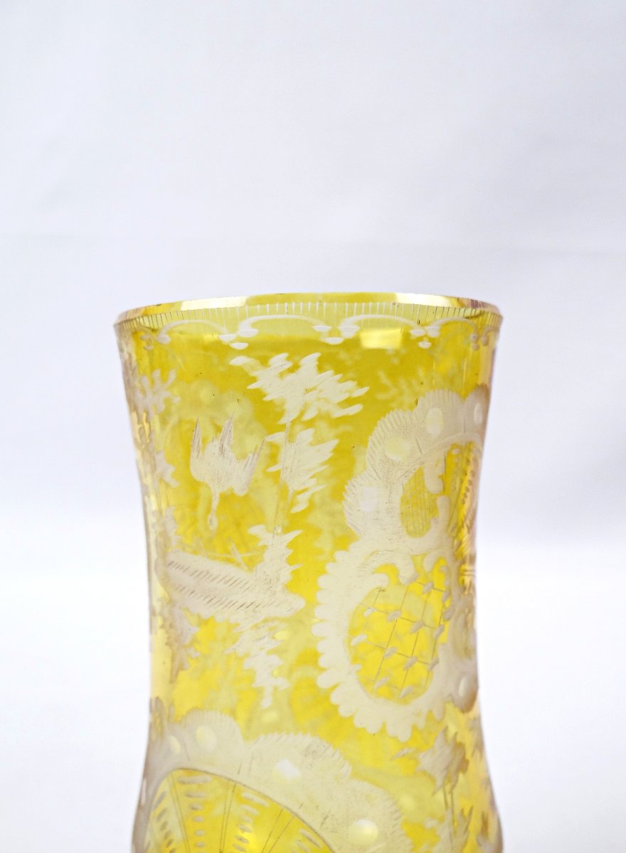 Verre à eau en cristal de bohème jaune à décor floral fin XIXème-photo-3