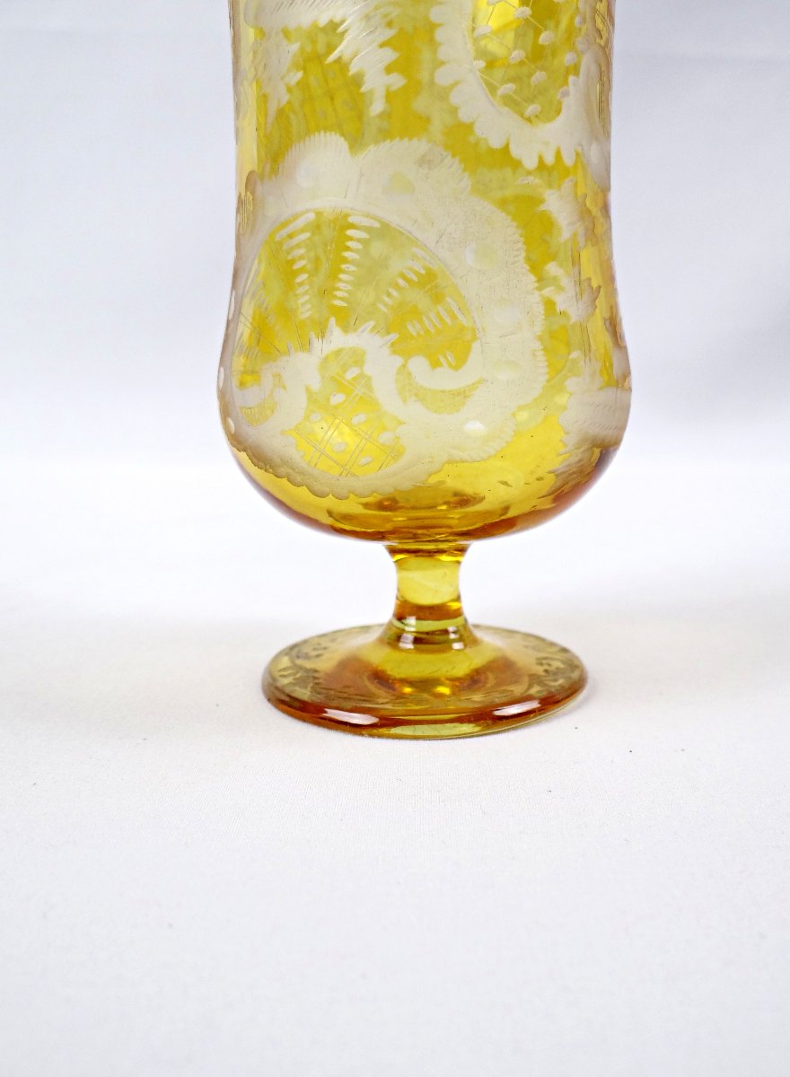 Verre à eau en cristal de bohème jaune à décor floral fin XIXème-photo-2