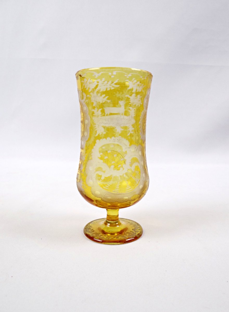 Verre à eau en cristal de bohème jaune à décor floral fin XIXème-photo-4