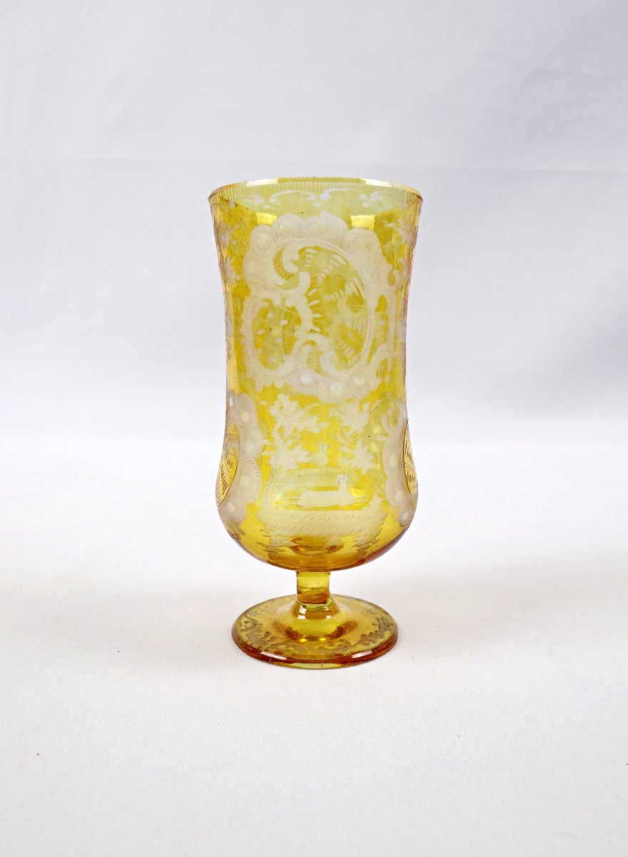 Verre à eau en cristal de bohème jaune à décor floral fin XIXème-photo-5