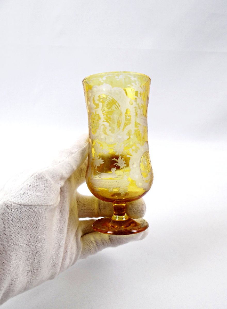 Verre à eau en cristal de bohème jaune à décor floral fin XIXème-photo-6