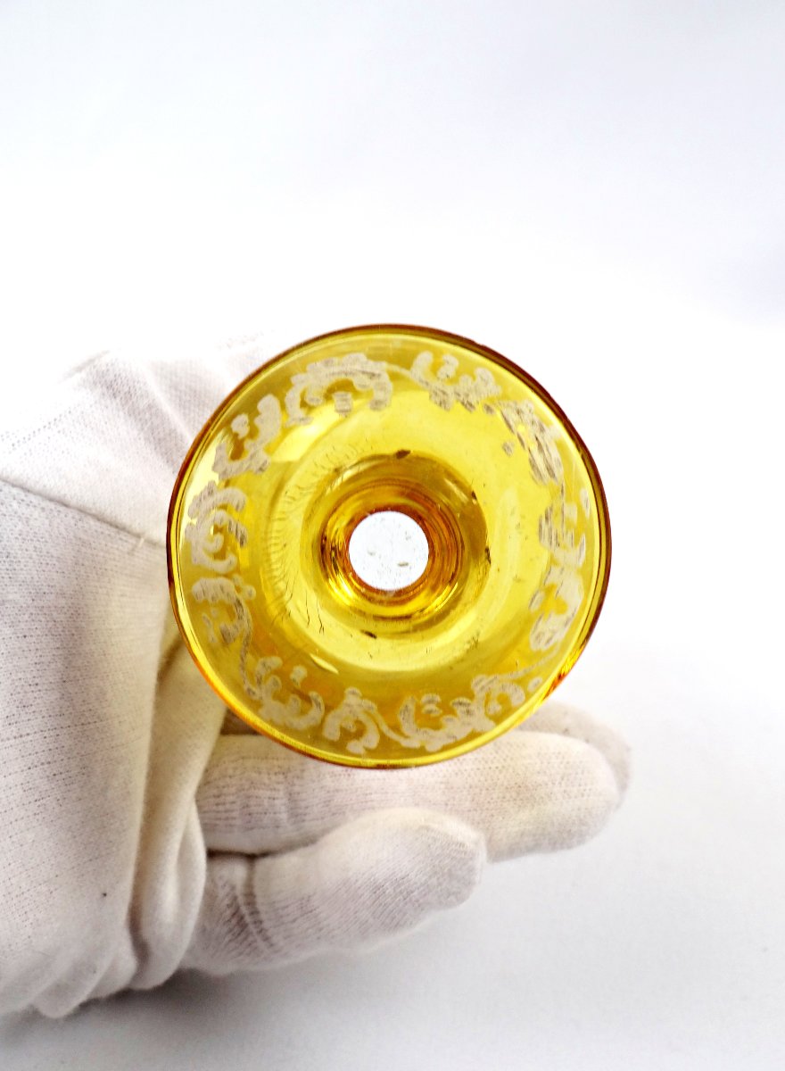 Verre à eau en cristal de bohème jaune à décor floral fin XIXème-photo-7