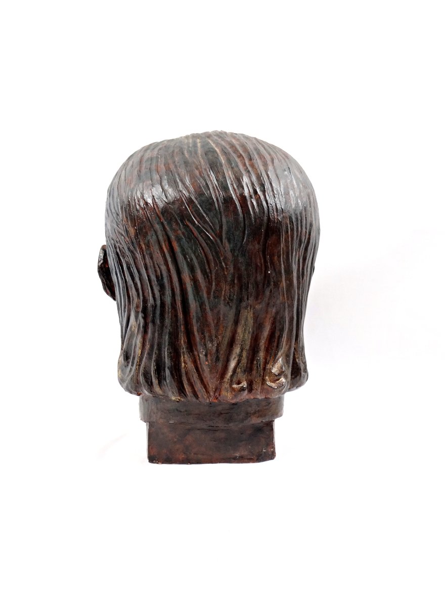 Sculpture en terre cuite patinée façon bronze du buste d'un homme milieu XXème-photo-1