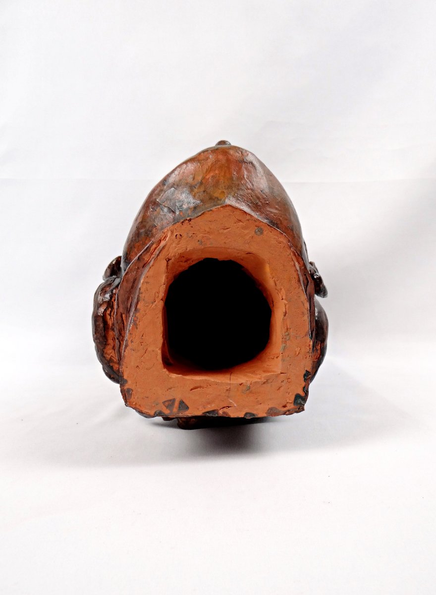 Sculpture en terre cuite patinée façon bronze du buste d'un homme milieu XXème-photo-4