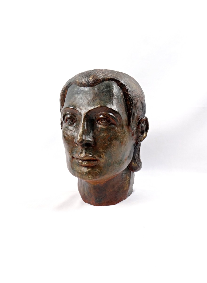 Sculpture en terre cuite patinée façon bronze du buste d'un homme milieu XXème