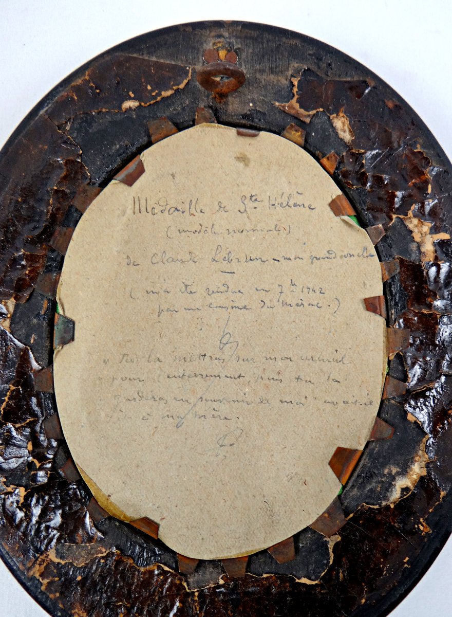 Médaille de Sainte Hélène XIXe Napoléon III cadre en bois noir et verre bombé-photo-4