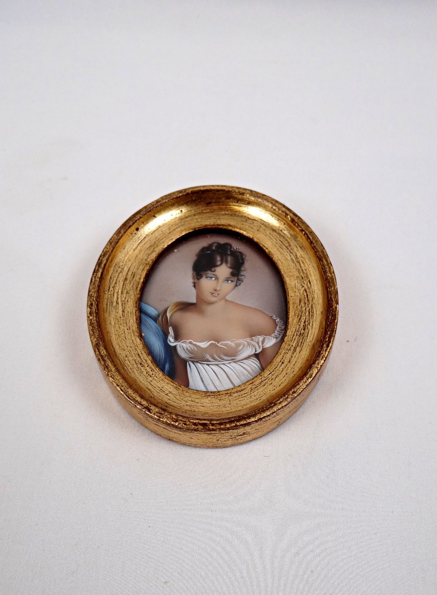 Framed Miniature Gouache On Ivory, Signed Hil, Portrait Of An Elegant Woman, Late 19th Century-photo-3